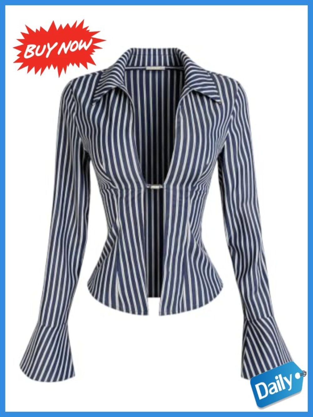 Striped Long Sleeve Crop Blouse Ruffle Bell Sleeve Knot Front Top